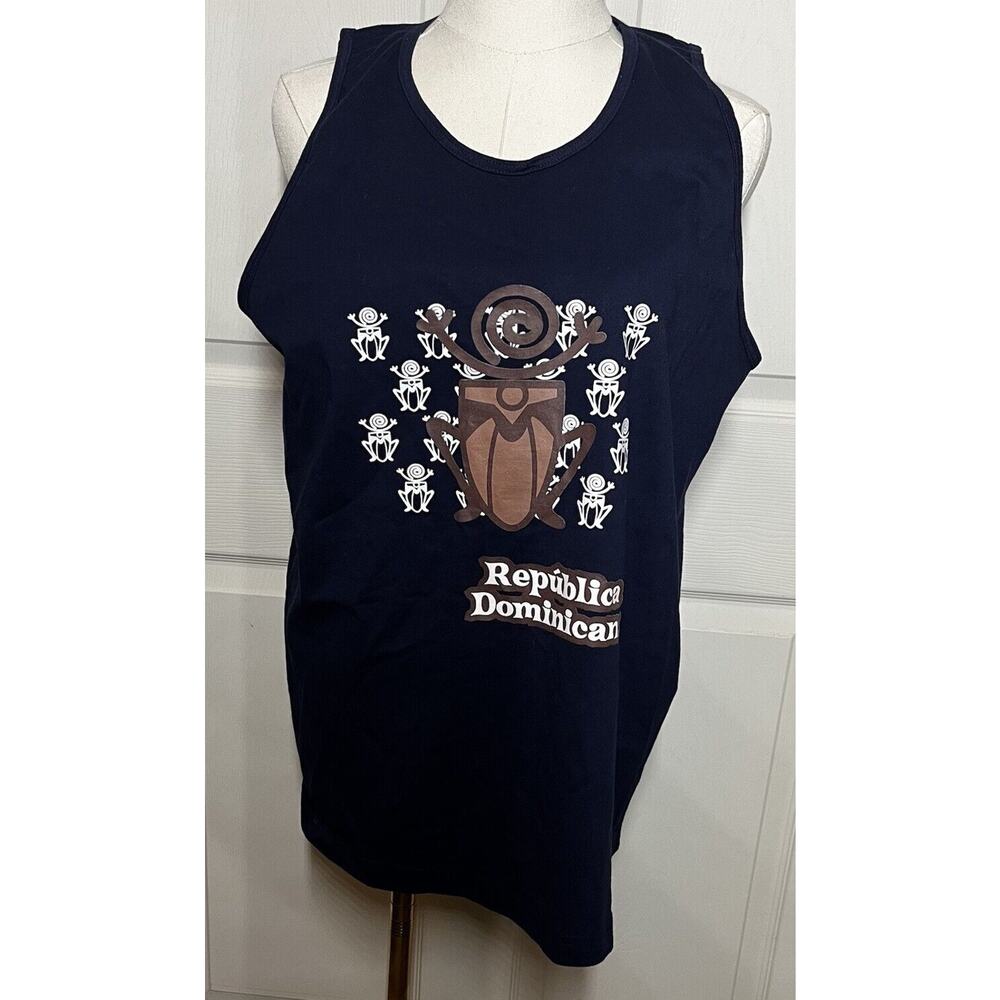 VINTAGE Aremar Size Adult Medium Dark Blue Tank Top Shirt Republica Dominicana